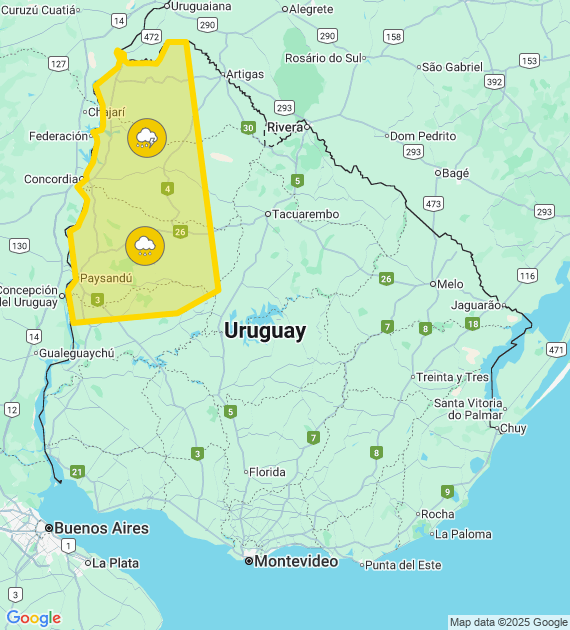Mapa del pronóstico del tiempo en Uruguay