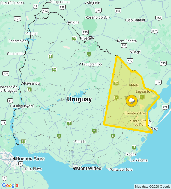 Tormentas bajo alerta amarilla en Uruguay