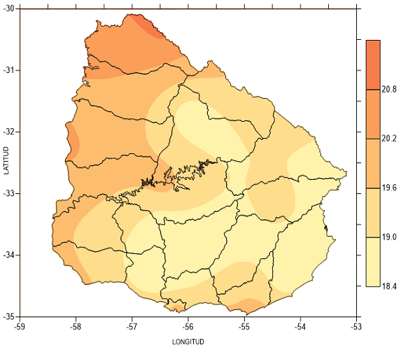 Temperatura media en abril 2021 (°C)
