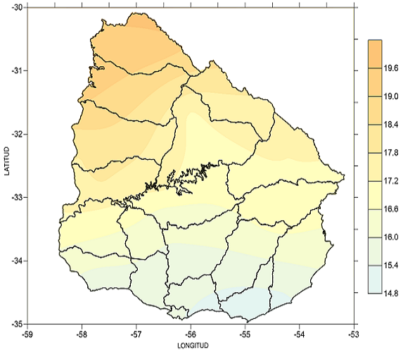 Temperatura media en octubre 2020 (°C)