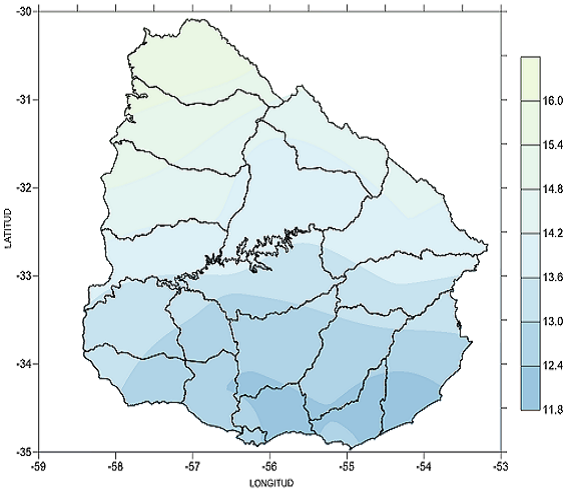 Temperatura media en setiembre 2020 (°C)