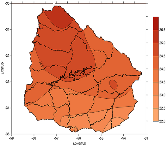 Temperatura media en enero 2019 (°C)