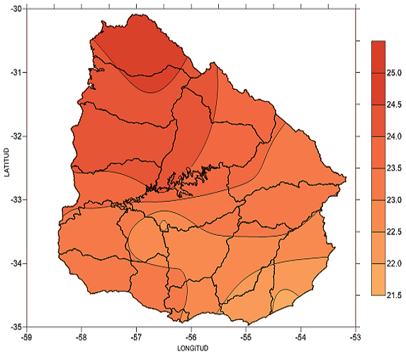 Temperatura media en febrero 2020 (°C)