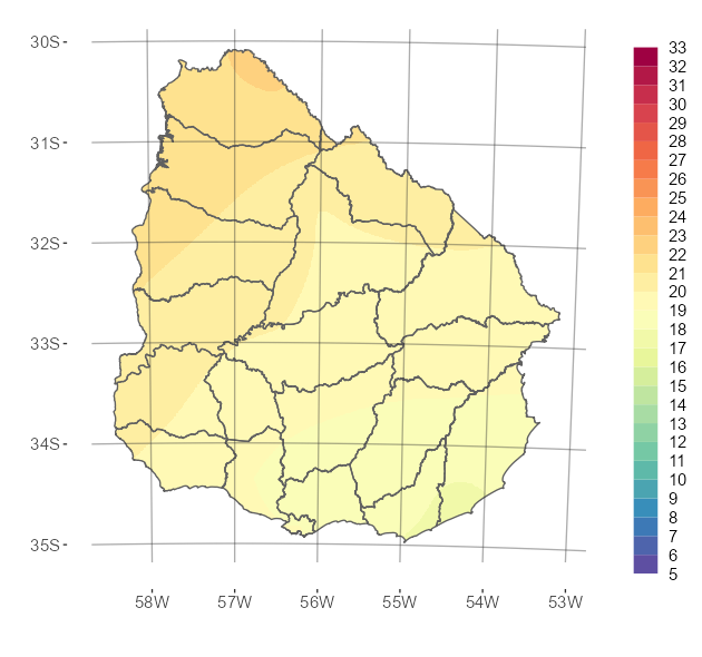 Interpolado de temperatura media del mes de noviembre de 2023