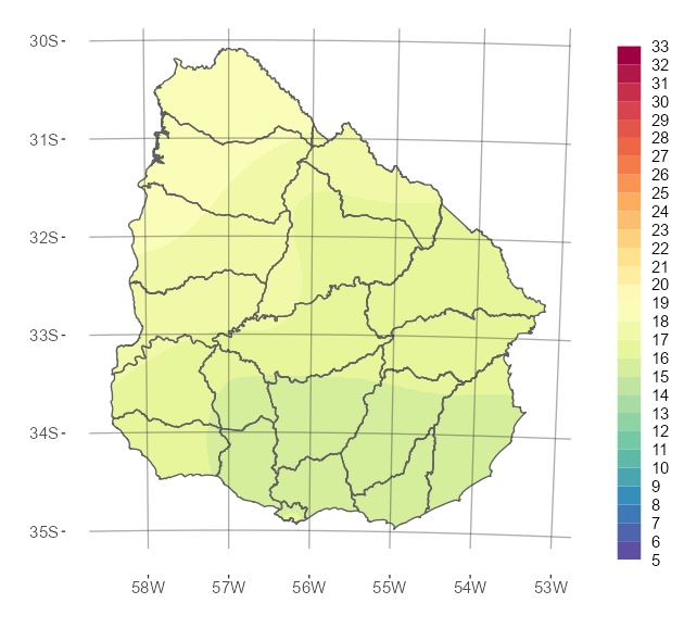 Interpolado de la temperatura media del mes de octubre de 2023