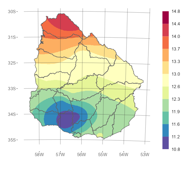 Interpolado de la temperatura media del mes de agosto de 2024