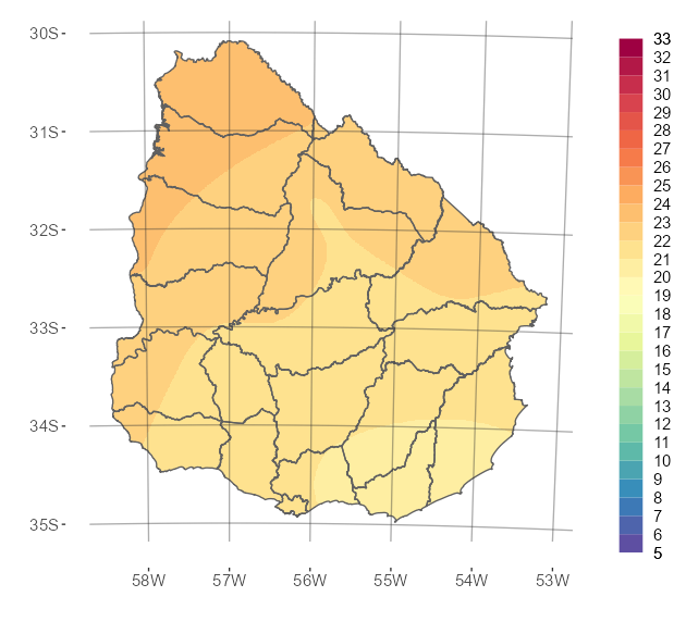 Interpolado de la temperatura media del mes de diciembre de 2023