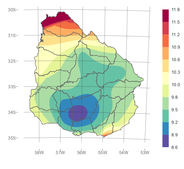 Interpolado de la anomalía de temperatura media del mes de junio de 2025
