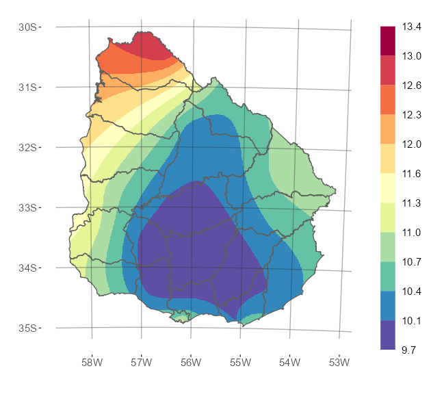Interpolado de la temperatura media del mes de julio de 2025