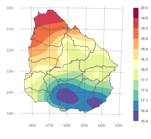 Interpolado de la temperatura media del mes de octubre de 2025