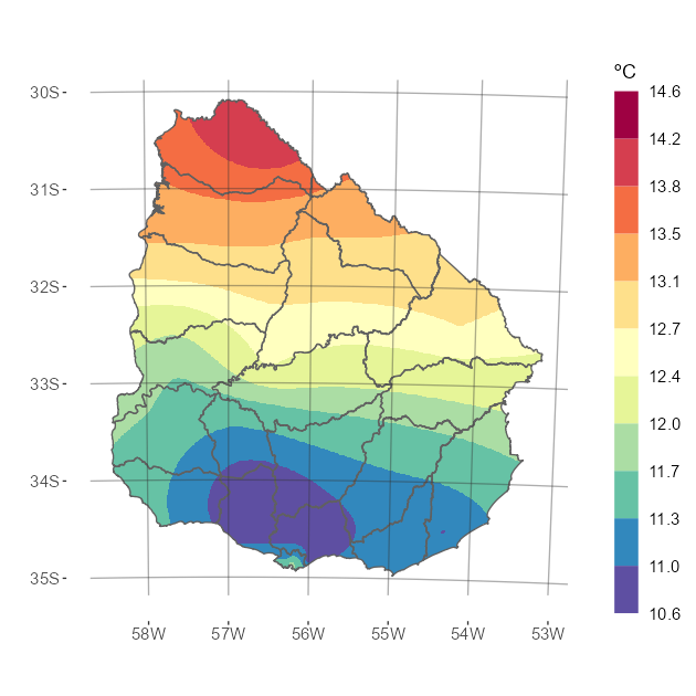 Interpolado de la temperatura media del mes de agosto de 2026