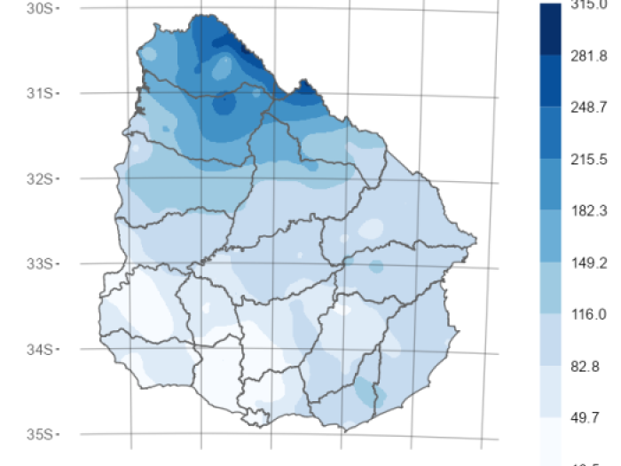 Mapa interpolado del acumulado de precipitación del 24 al 29 de abril de 2022